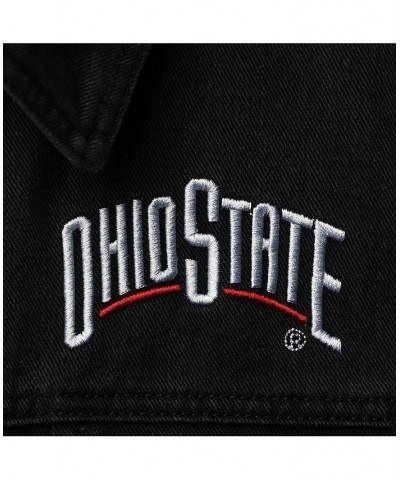 Women's Black Scarlet Ohio State Buckeyes Denim Flannel Stitch Button-Up Shirt Black, Scarlet $40.00 Tops