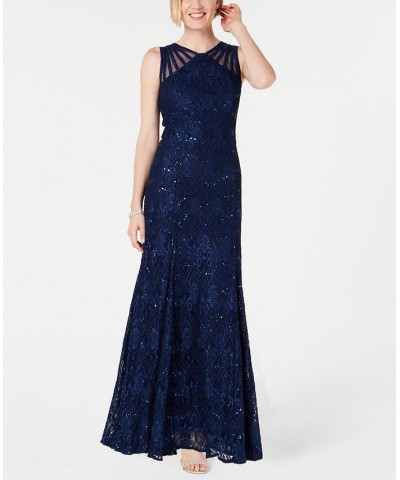 Petite Sequin Lace Gown Blue $69.29 Dresses