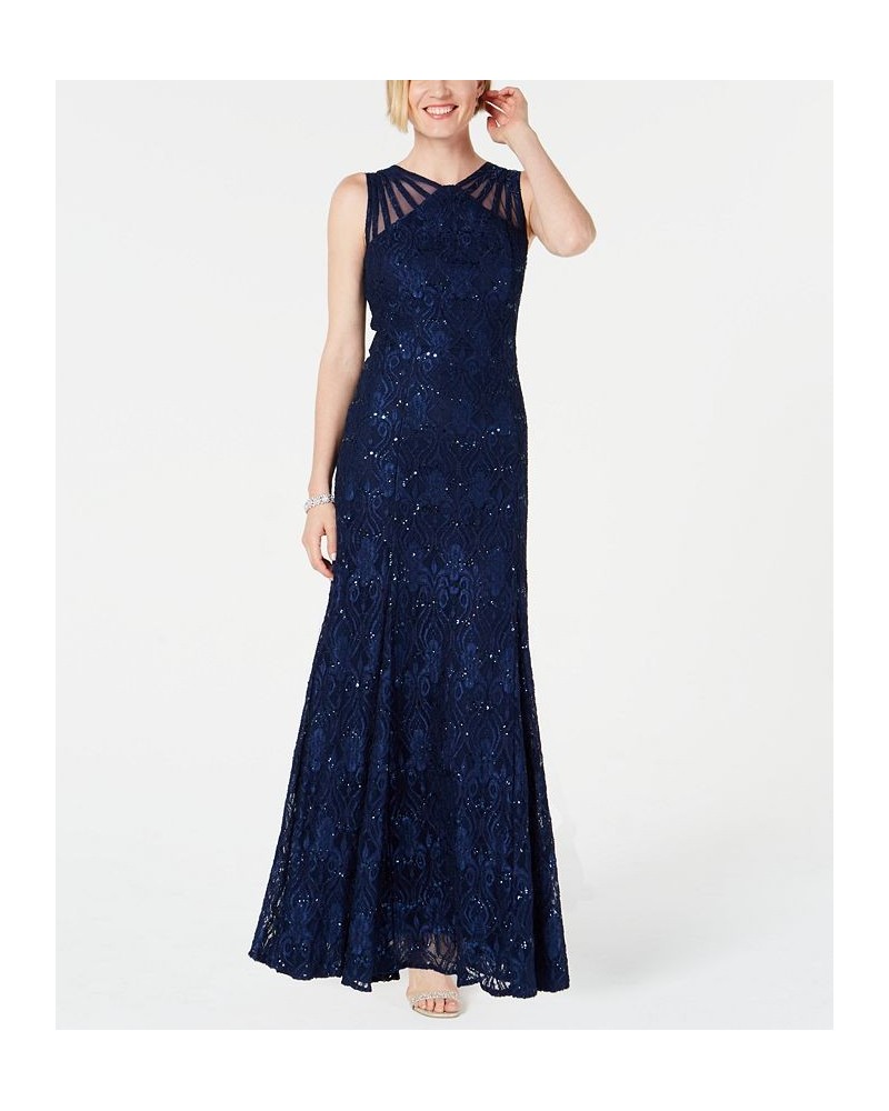 Petite Sequin Lace Gown Blue $69.29 Dresses