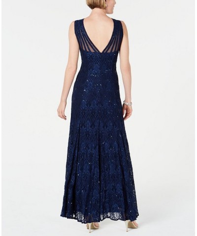 Petite Sequin Lace Gown Blue $69.29 Dresses