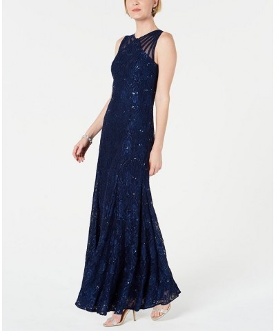 Petite Sequin Lace Gown Blue $69.29 Dresses