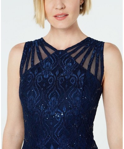 Petite Sequin Lace Gown Blue $69.29 Dresses