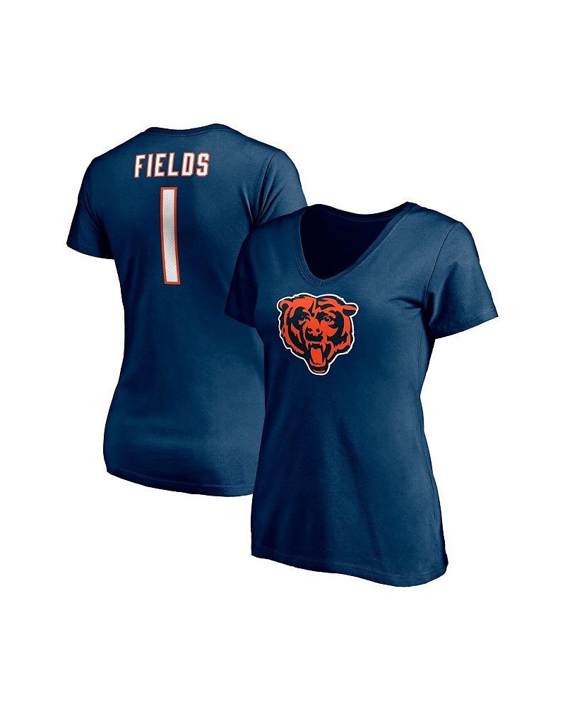 Women's Branded Justin Fields Navy Chicago Bears Logo Player Icon Name and Number V-Neck T-shirt Navy $20.16 Tops