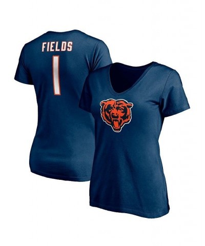 Women's Branded Justin Fields Navy Chicago Bears Logo Player Icon Name and Number V-Neck T-shirt Navy $20.16 Tops