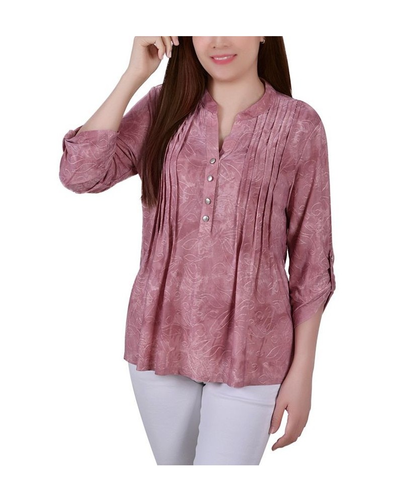 Women's 3/4 Roll Tab Sleeve Y-neck Top Khaki $15.36 Tops