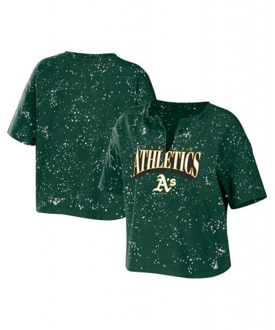 Women's Green Oakland Athletics Notch Neck Tie-Dye T-shirt Green $24.20 Tops