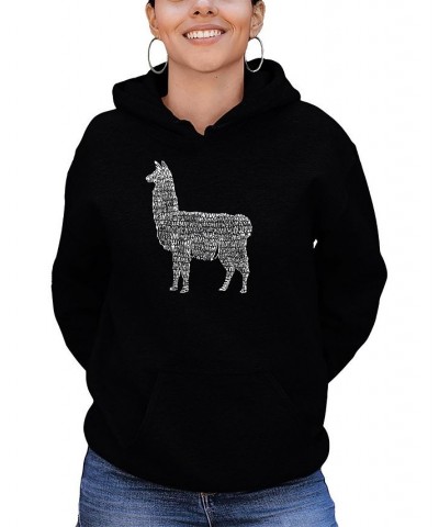 Women's Llama Mama Word Art Hooded Sweatshirt Black $27.60 Tops