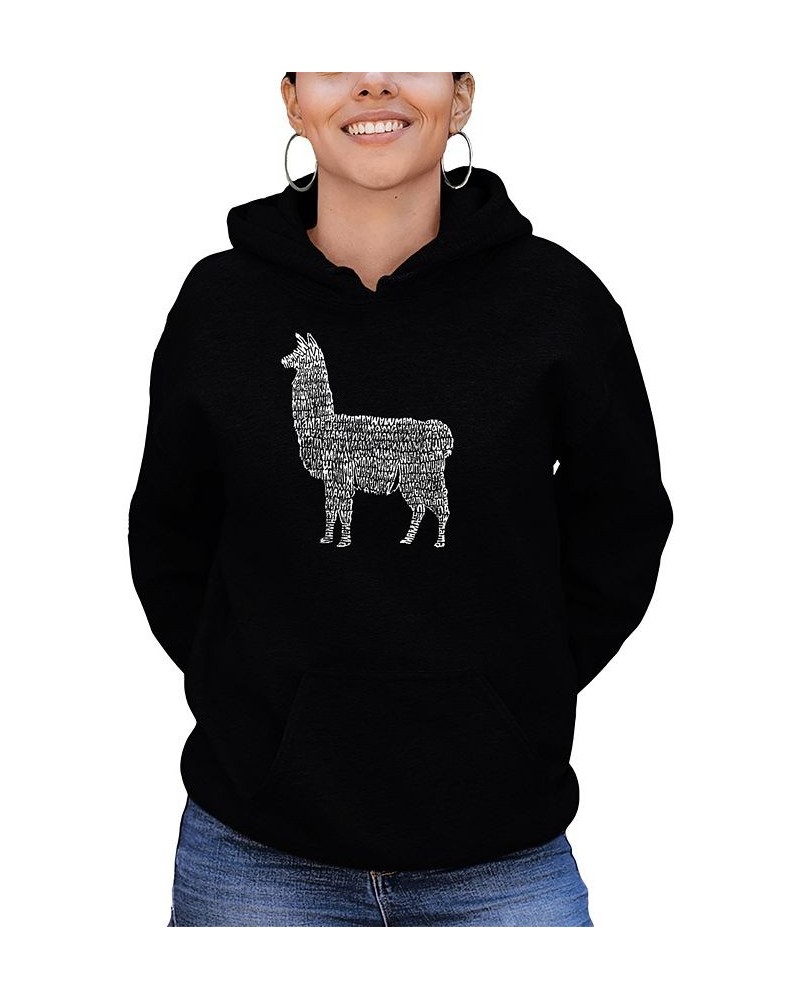 Women's Llama Mama Word Art Hooded Sweatshirt Black $27.60 Tops