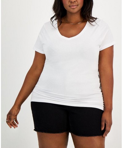 Trendy Plus Size Fitted V-Neck T-Shirt White $8.83 Tops