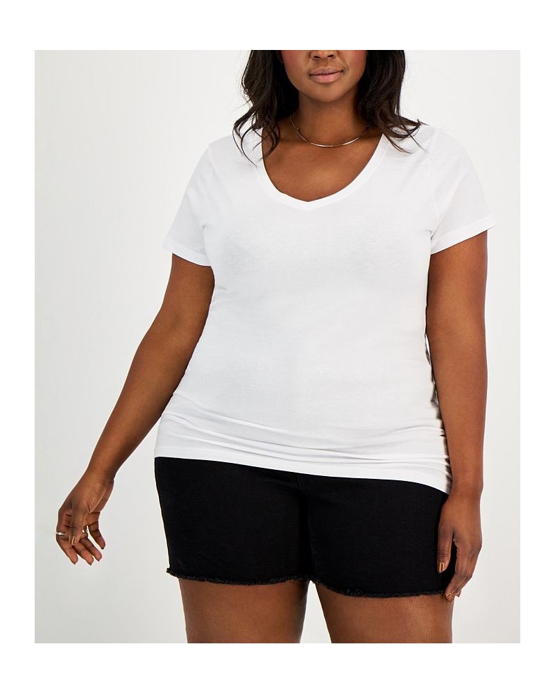 Trendy Plus Size Fitted V-Neck T-Shirt White $8.83 Tops