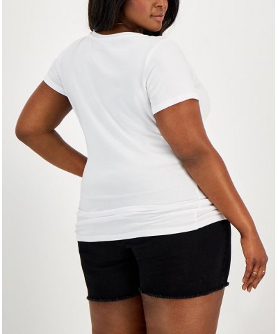 Trendy Plus Size Fitted V-Neck T-Shirt White $8.83 Tops