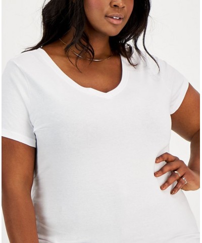 Trendy Plus Size Fitted V-Neck T-Shirt White $8.83 Tops