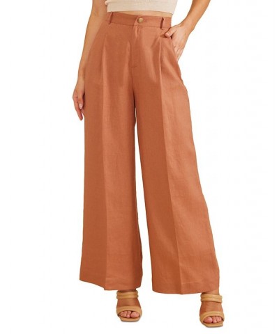 Women's Dylan Linen Pleated Wide-Leg Pants Amber $59.60 Pants