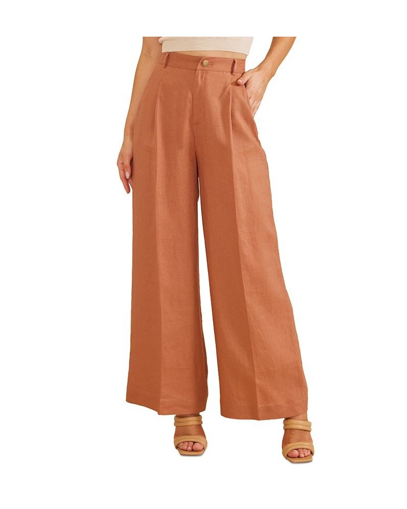 Women's Dylan Linen Pleated Wide-Leg Pants Amber $59.60 Pants