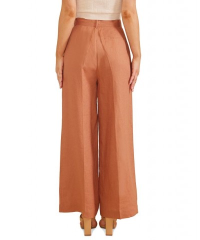 Women's Dylan Linen Pleated Wide-Leg Pants Amber $59.60 Pants