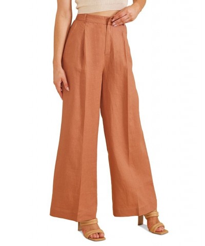 Women's Dylan Linen Pleated Wide-Leg Pants Amber $59.60 Pants