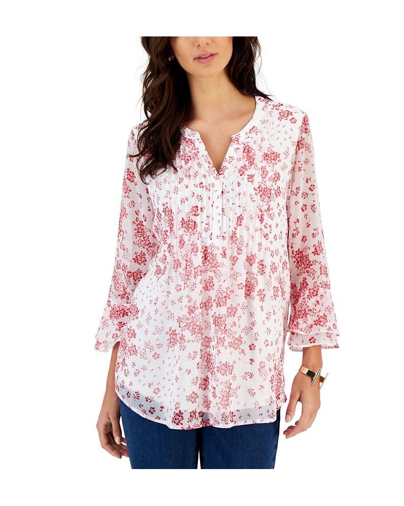 Petite Printed Ruffled Blouse White $24.61 Tops