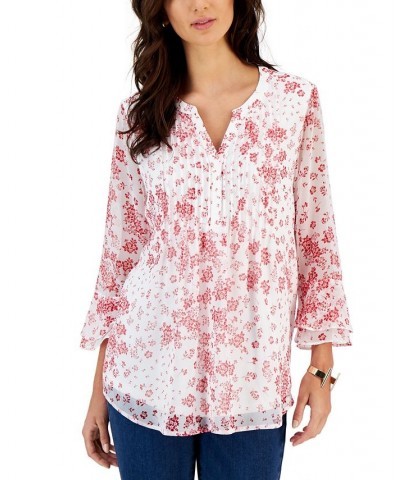 Petite Printed Ruffled Blouse White $24.61 Tops