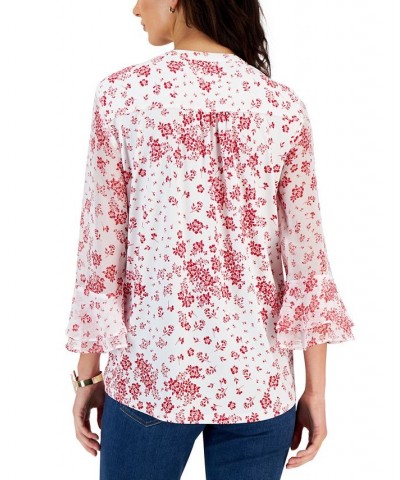 Petite Printed Ruffled Blouse White $24.61 Tops