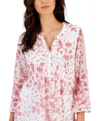 Petite Printed Ruffled Blouse White $24.61 Tops