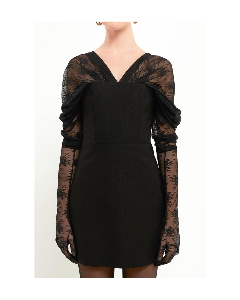 Women's Mesh Layered Corset Dress Black $65.00 Dresses