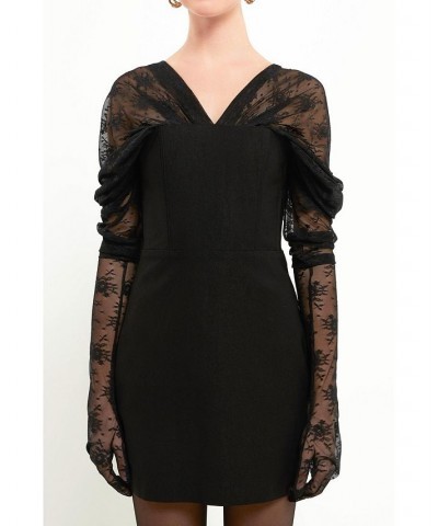 Women's Mesh Layered Corset Dress Black $65.00 Dresses