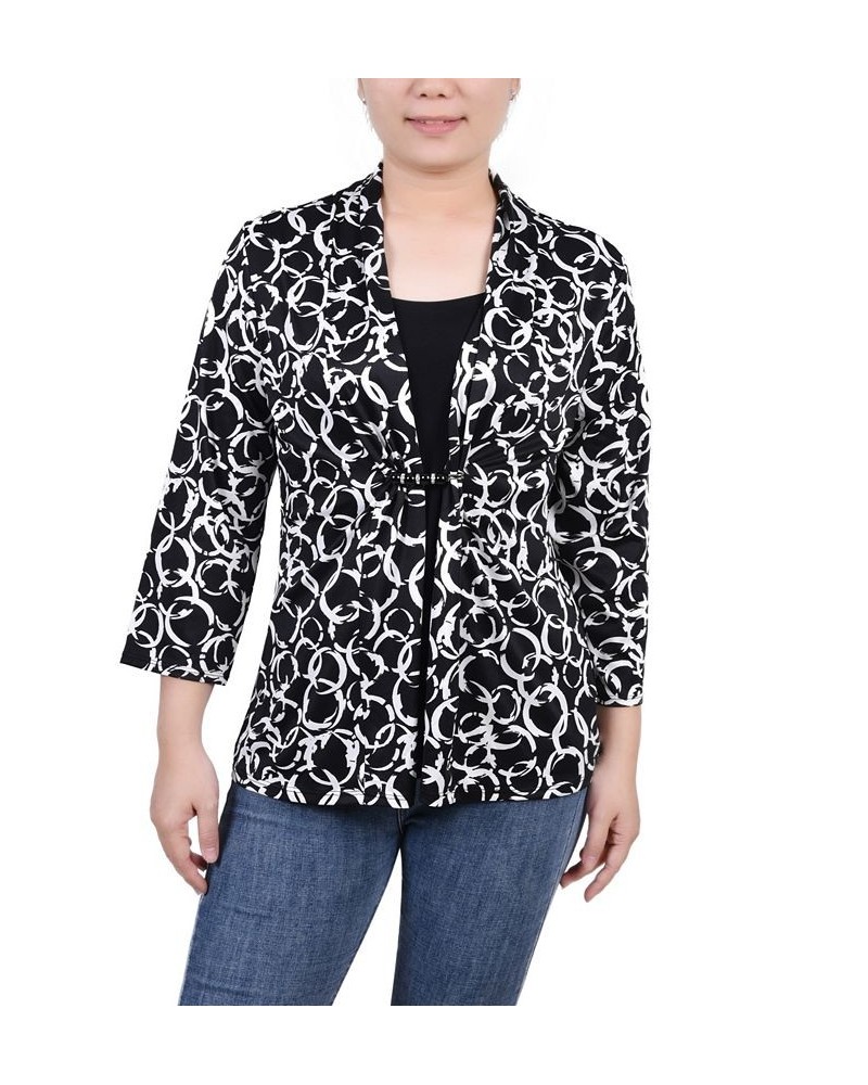 Petite 3/4 Sleeve Two-Fer Top Black Dusolei $17.64 Tops