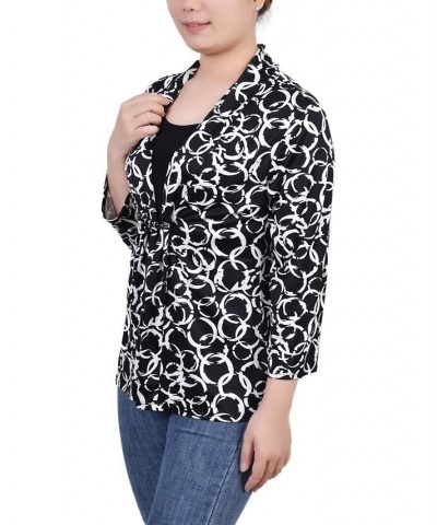 Petite 3/4 Sleeve Two-Fer Top Black Dusolei $17.64 Tops