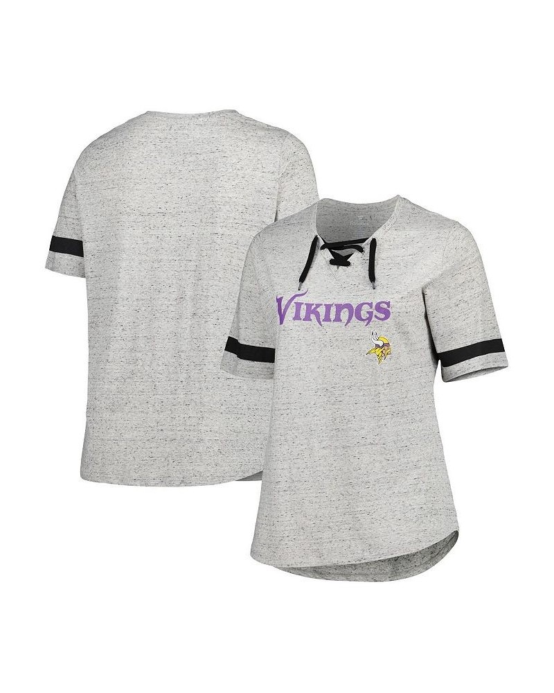 Women's Heather Gray Minnesota Vikings Plus Size Lace-Up V-Neck T-shirt Heather Gray $25.00 Tops