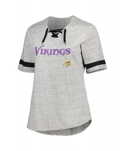 Women's Heather Gray Minnesota Vikings Plus Size Lace-Up V-Neck T-shirt Heather Gray $25.00 Tops