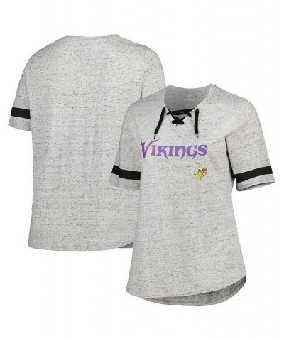 Women's Heather Gray Minnesota Vikings Plus Size Lace-Up V-Neck T-shirt Heather Gray $25.00 Tops