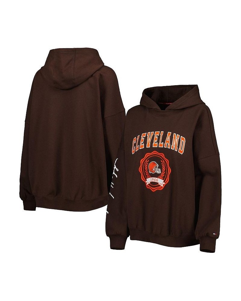 Women's Brown Cleveland Browns Becca Drop Shoulder Pullover Hoodie Brown $40.00 Sweatshirts