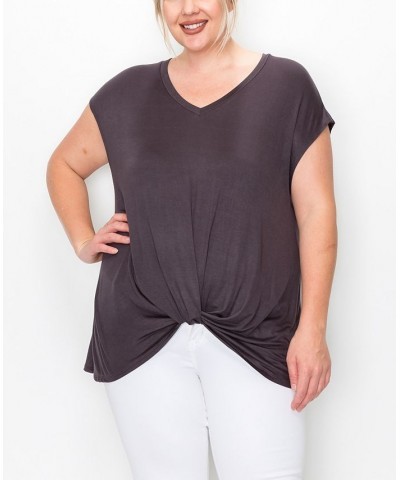 Plus Size V-neck Twist Front Top Charcoal $16.56 Tops