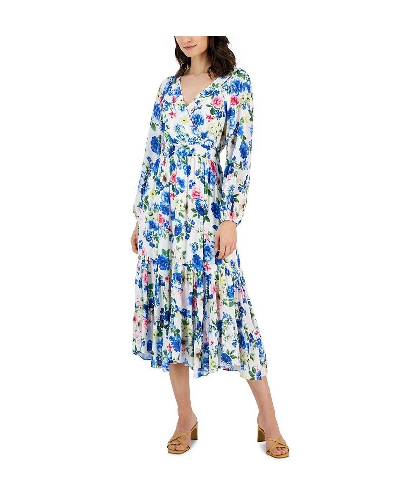 Women's Floral-Print Surplice Tiered Midi Dress Winter Garden $50.40 Dresses