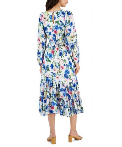 Women's Floral-Print Surplice Tiered Midi Dress Winter Garden $50.40 Dresses