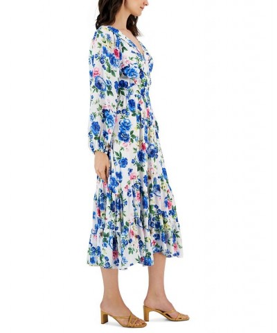 Women's Floral-Print Surplice Tiered Midi Dress Winter Garden $50.40 Dresses