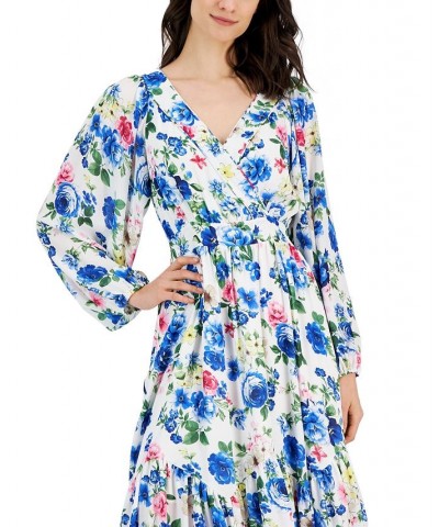 Women's Floral-Print Surplice Tiered Midi Dress Winter Garden $50.40 Dresses