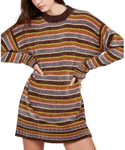 Juniors' Bubble Tea Striped Sweater Dress Dark Chocolate $26.00 Dresses