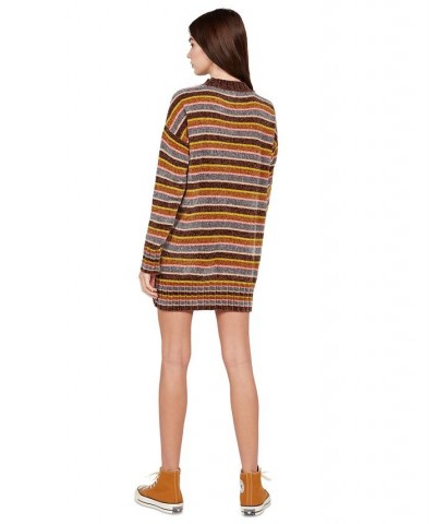 Juniors' Bubble Tea Striped Sweater Dress Dark Chocolate $26.00 Dresses