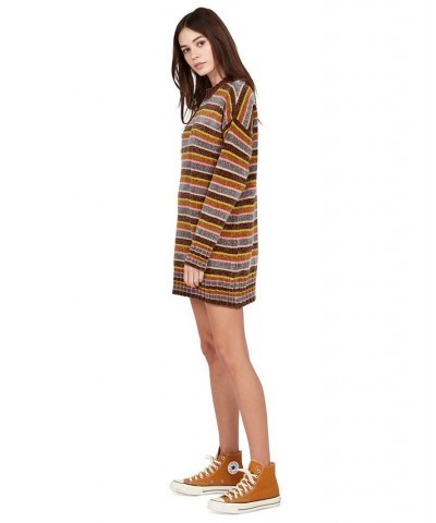 Juniors' Bubble Tea Striped Sweater Dress Dark Chocolate $26.00 Dresses