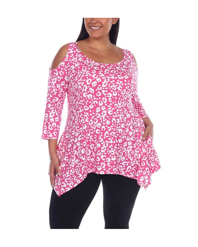 Plus Size Leopard Cold Shoulder Tunic Top Pink $25.42 Tops