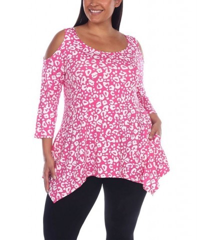 Plus Size Leopard Cold Shoulder Tunic Top Pink $25.42 Tops