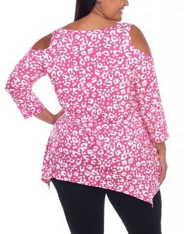 Plus Size Leopard Cold Shoulder Tunic Top Pink $25.42 Tops