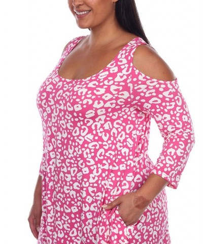 Plus Size Leopard Cold Shoulder Tunic Top Pink $25.42 Tops