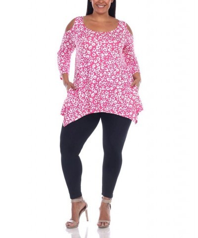 Plus Size Leopard Cold Shoulder Tunic Top Pink $25.42 Tops