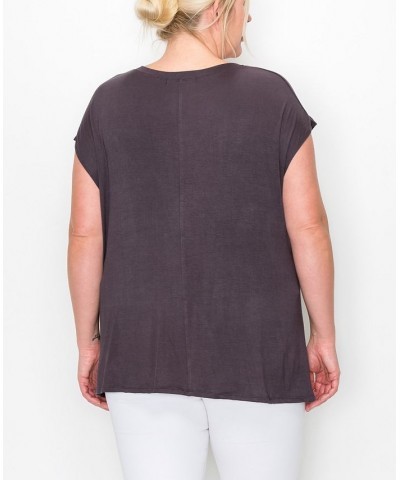 Plus Size V-neck Twist Front Top Charcoal $16.56 Tops