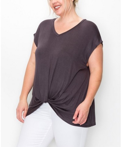 Plus Size V-neck Twist Front Top Charcoal $16.56 Tops