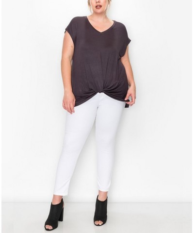 Plus Size V-neck Twist Front Top Charcoal $16.56 Tops