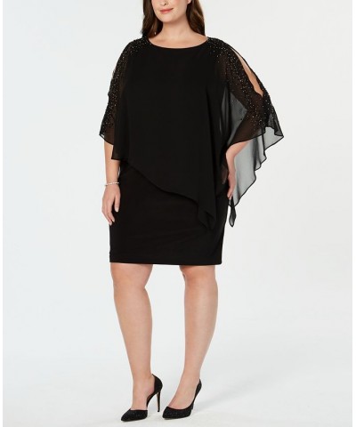 Plus Size Beaded Chiffon Popover Dress Black $38.70 Dresses