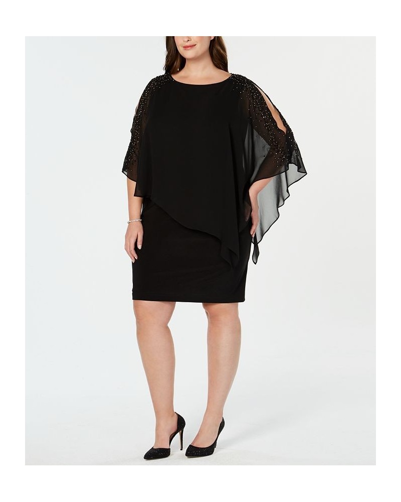 Plus Size Beaded Chiffon Popover Dress Black $38.70 Dresses